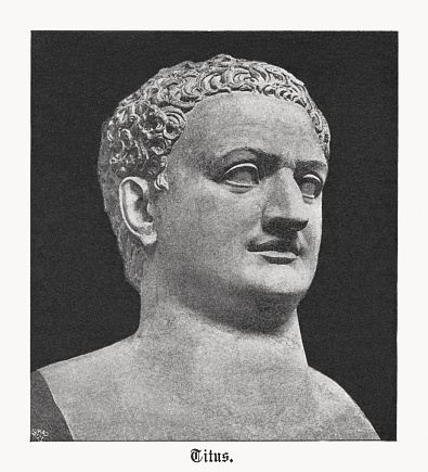 Titus Caesar Vespasianus (39 - AD 81) - Roman emperor from 79 to 81. A member of the Flavian dynasty, Titus succeeded his father Vespasian upon his death. Halftone print based on a photograph, published in 1899.