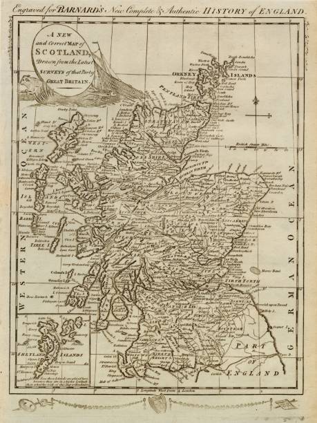 스코틀랜드의 골동품 지도 - 1783 - 버나드의 영국 역사 - map uk scotland anglo saxon stock illustrations