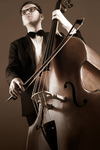istock Double bass player playing contrabass with bow 2107575260