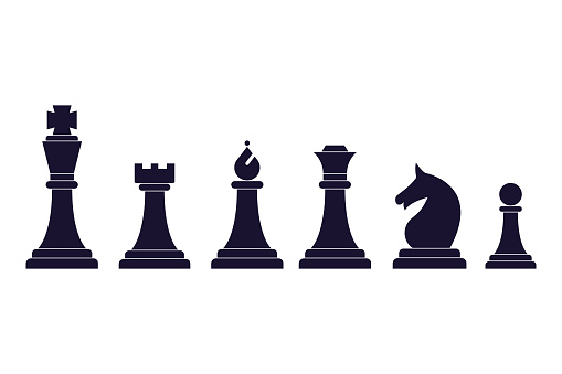 Chess Pieces Icon Set. King, Queen, Pawn, Horse And Rook Vector Design.