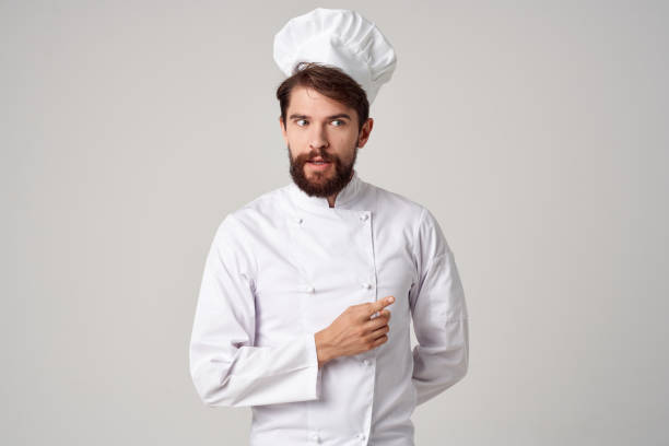 istock Man restaurant service Professional hand gesture light background 2107603459