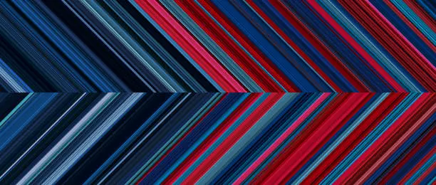 Vector illustration of Detailed striped dual geometric pattern composed of big amount of thin blue and red stripes.