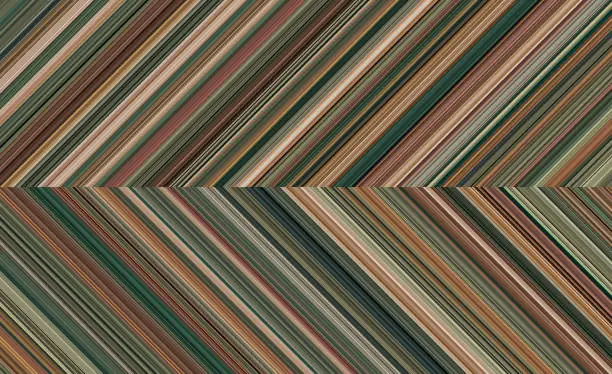 Vector illustration of Harmonious detailed striped geometric pattern composed of big amount of thin green and brown stripes.