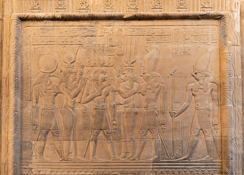 wall Reliefs at the Temple of Kom Ombo at Aswan Egypt.
