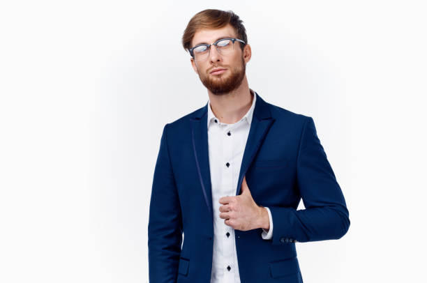 istock business handsome man with glasses and blue jacket white shirt 2107709018