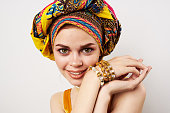 pretty woman decoration oriental clothing multicolored turban fashion makeup