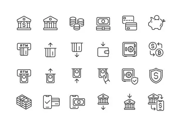 Vector illustration of Banking Line Icons. Pixel perfect. Editable stroke.