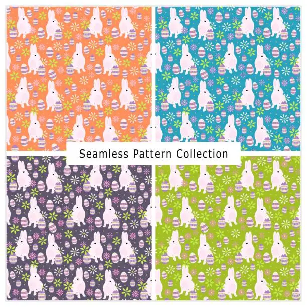 Vector illustration of Set of Colorful Easter Bunny Seamless Patterns