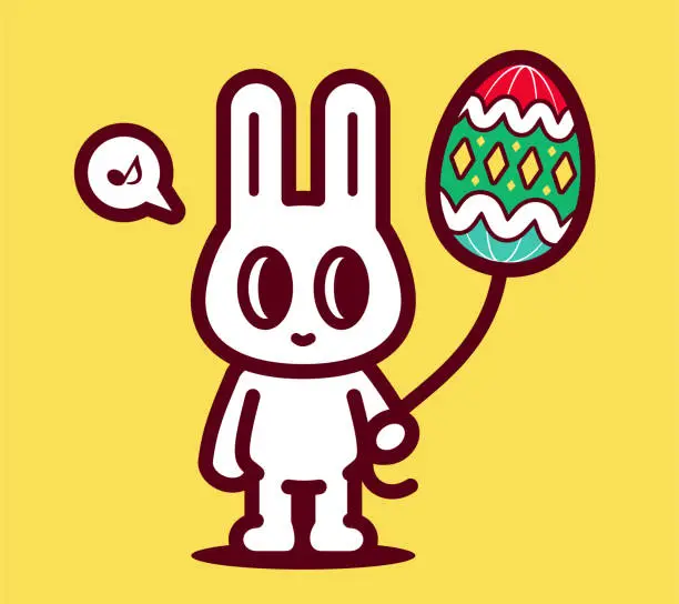 Vector illustration of A cute bunny holds an Easter Egg balloon