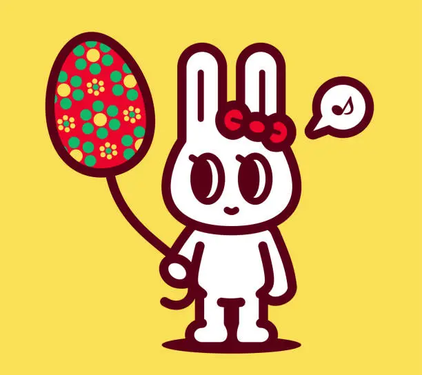 Vector illustration of A cute bunny holds an Easter Egg balloon