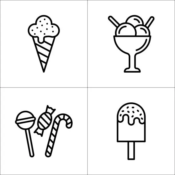 Vector illustration of Ice cream line icon set, editable stroke