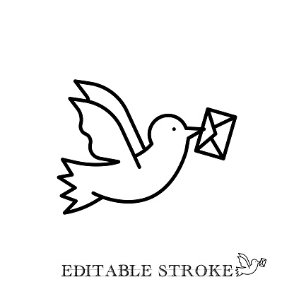 Pigeon with envelope icon, editable stroke