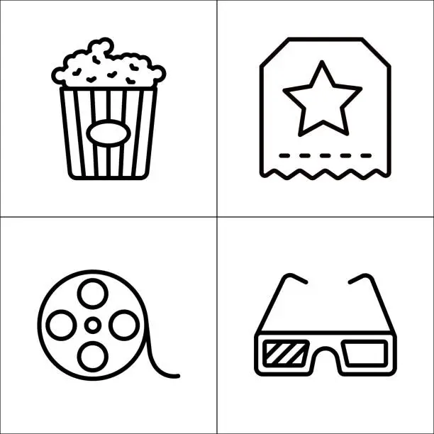 Vector illustration of Film Industry Line Icon Set, Editable Stroke