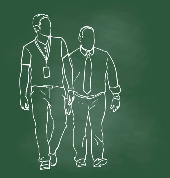 Vector illustration of Marching To Work Financial District Chalkboard