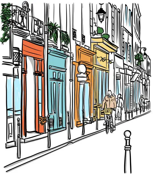 Vector illustration of Paris Boutique Storefront Orange
