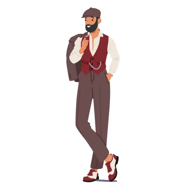 Vector illustration of Dandy Man Subculture Emphasizes Refined Elegance, Male Character Wears Sophisticated Attire And Exude An Air Of Genteel