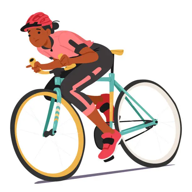Vector illustration of Sportswoman Cyclist Character Maneuvers Skillfully, Riding her Bike With Focused Intensity, Blending Precision And Speed