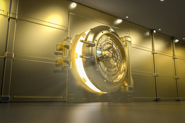 istock Golden bank vault door open 2107904839
