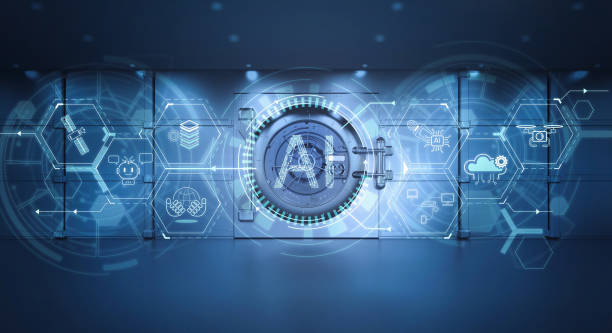 istock Cyber security with vault door and ai technology network 2107904842