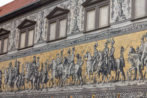 The Furstenzug meissen porcelain mural (procession of princes), Dresden, Saxony, Germany