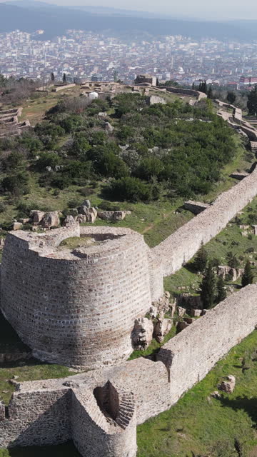 Medieval byzantium castle, historical castle aerial drone shoot