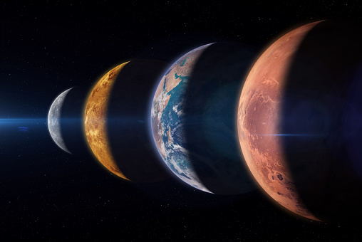 Beautiful view of the planets Mercury, Venus, Earth and Mars from space. Terrestrial planets. Planetary alignment or âplanetary parade.â This image elements furnished by NASA. ______ Url(s):
https://photojournal.jpl.nasa.gov/catalog/?IDNumber=PIA23344
  https://images.nasa.gov/details-GSFC_20171208_Archive_e002130
 https://photojournal.jpl.nasa.gov/catalog/PIA13840
 https://photojournal.jpl.nasa.gov/catalog/PIA00271