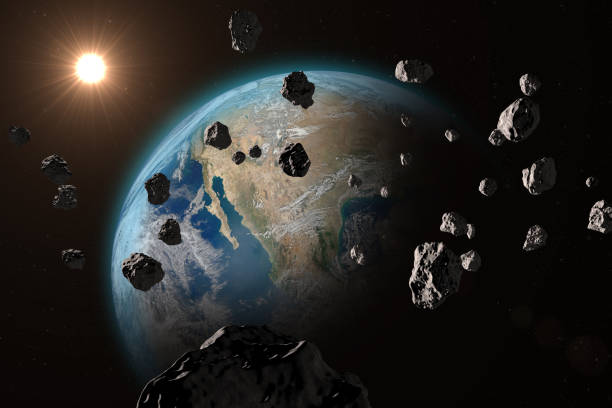 istock Asteroids or meteorites heading for Earth planet. 2107995412