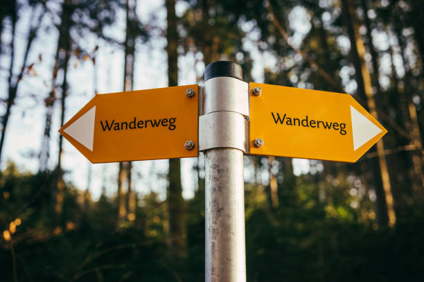 istock Wanderweg (hiking trail) sign in the nature 2107996910