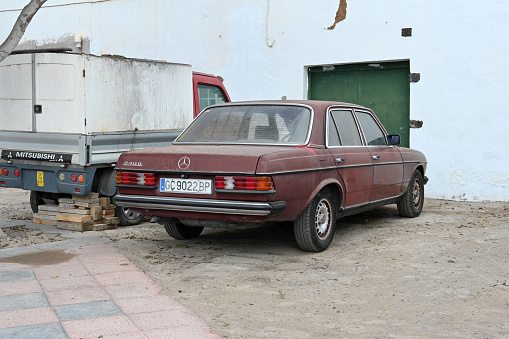 Puerto del Rosario, Fuerteventura, Spain, February 24, 2024 - Mercedes-Benz 240 D Sedan (E-Class / W123) from 1984