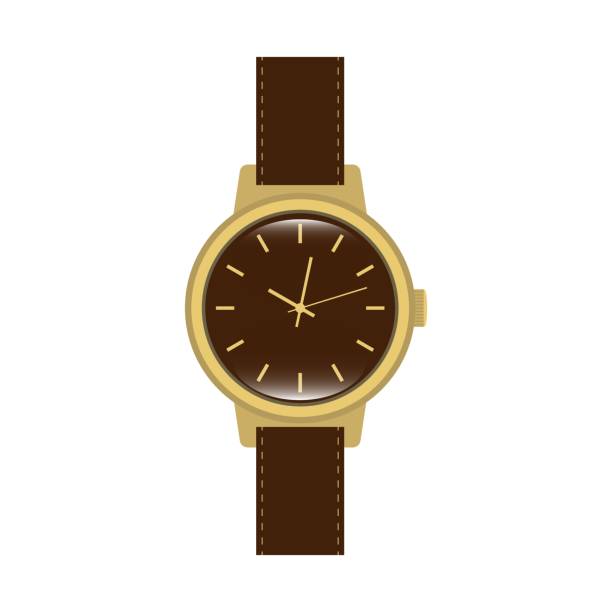 istock Wrist watches with classic round dial and leather bracelet.   Arm watch. Flat vector illustration isolated on white background 2108003782