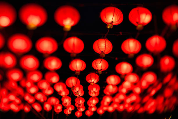 Tokyo, Japan - March 23, 2024: Hanging Traditional Red Chinese lanters