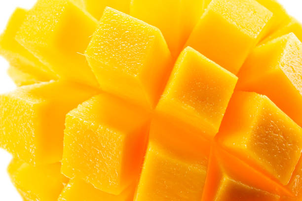 istock juicy mango slices isolated on the white background. Clipping path 2108047677