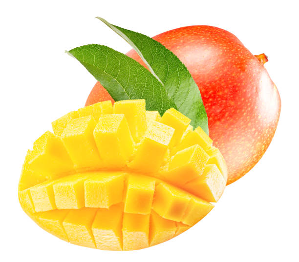 istock tasty mango with slices isolated on the white background. Clipping path 2108047678