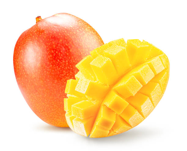 istock tasty mango with slices isolated on the white background. Clipping path 2108047679