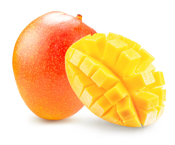 istock tasty mango with slices isolated on the white background. Clipping path 2108047680