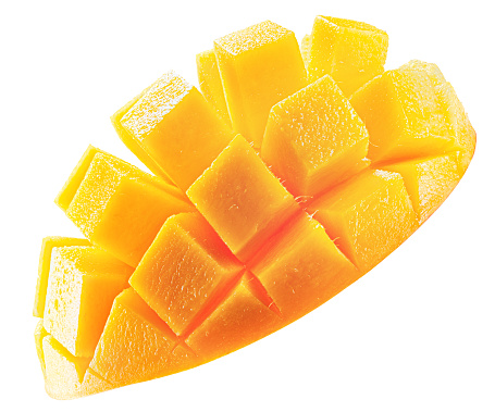 tasty mango slices isolated on the white background. Clipping path.