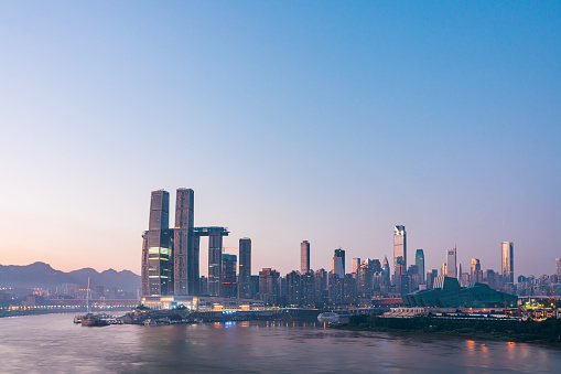 Dawn Scenary of Chaotianmen City Skyline in Chongqing, China