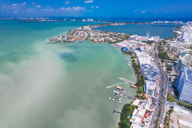 Drone view of Nichupte Lagoon, Mexico