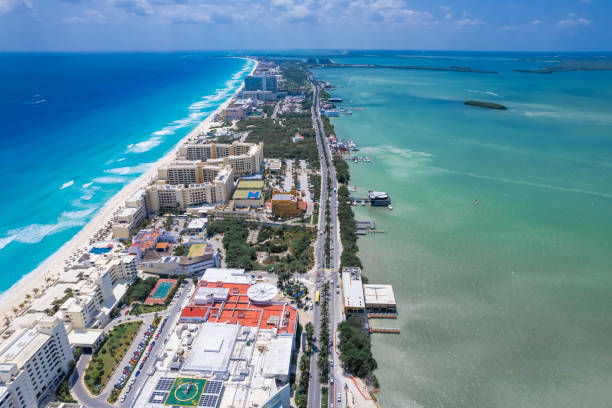 istock Aerial view of Cancun Hotel Zone, Mexico 2108171251