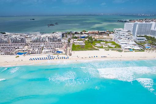 Panoramic aerial view of Cancun, Mexico.
