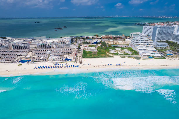 Aerial view of Cancun Hotel Zone, Mexico