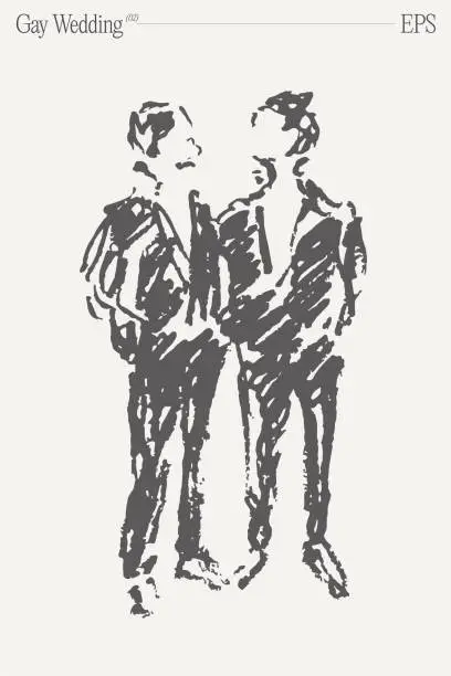 Vector illustration of Gay wedding. Hand drawn vector illustration, sketch.