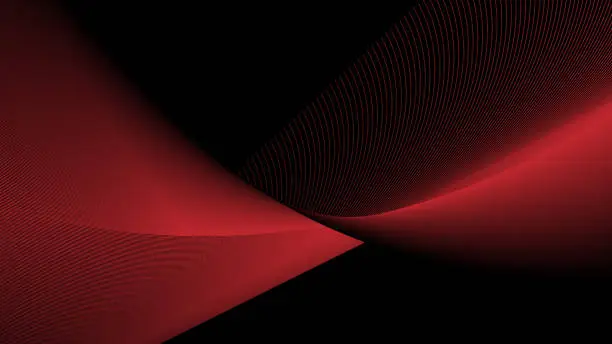 Vector illustration of Abstract wave line red elements with glowing light on dark background.
