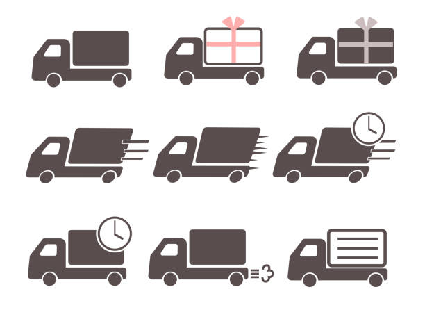 prosty zestaw ikon ciężarówki 1 - truck semi truck pick up truck car transporter stock illustrations