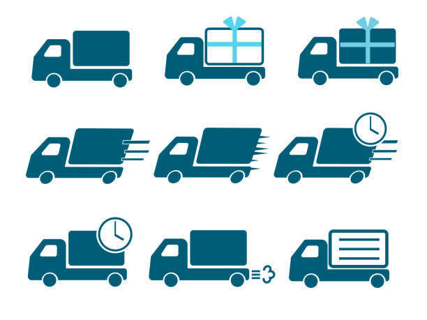 ilustrações, clipart, desenhos animados e ícones de conjunto de ícones simples do caminhão 2 - truck semi truck pick up truck car transporter