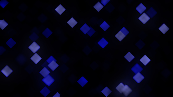 Abstract Background with Blue Bokeh and Shining Stars. Featuring dark blue hues and bokeh effect, adorned with golden stars that shine brightly. 3D render, 4k seamless loop. Motion Graphics.