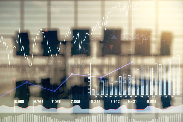 istock Multi exposure of virtual creative financial chart hologram on a modern meeting room background, research and analytics concept 2108390158