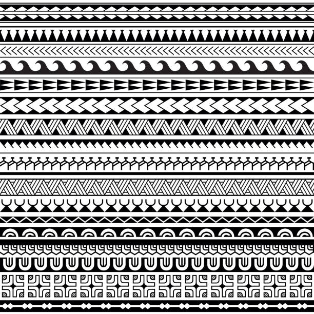 Set of maori polynesian tattoo line bracelets traditional ornaments border. Tribal sleeve seamless pattern vector. Set of maori polynesian tattoo line bracelets border. Tribal sleeve seamless pattern vector. Samoan bracelet tattoo design fore arm or foot. landscape design stock illustrations