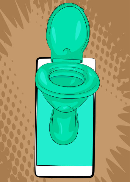 Cartoon Smartphone, comic book Telephone with Toilet. Retro vector comics pop art design. Cartoon Smartphone, comic book Telephone with Toilet. Retro vector comics pop art design. plumber tablet stock illustrations