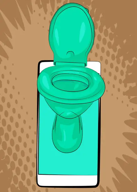 Vector illustration of Cartoon Smartphone, comic book Telephone with Toilet. Retro vector comics pop art design.